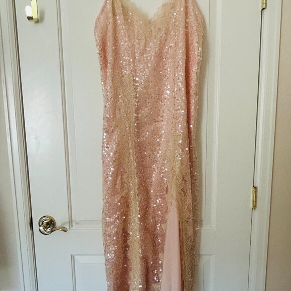 🌸💛Anthropologie En Elly V-Neck Lace Sequin Slip Midi Maxi Dress LARGE NWT $168 - Picture 10 of 11